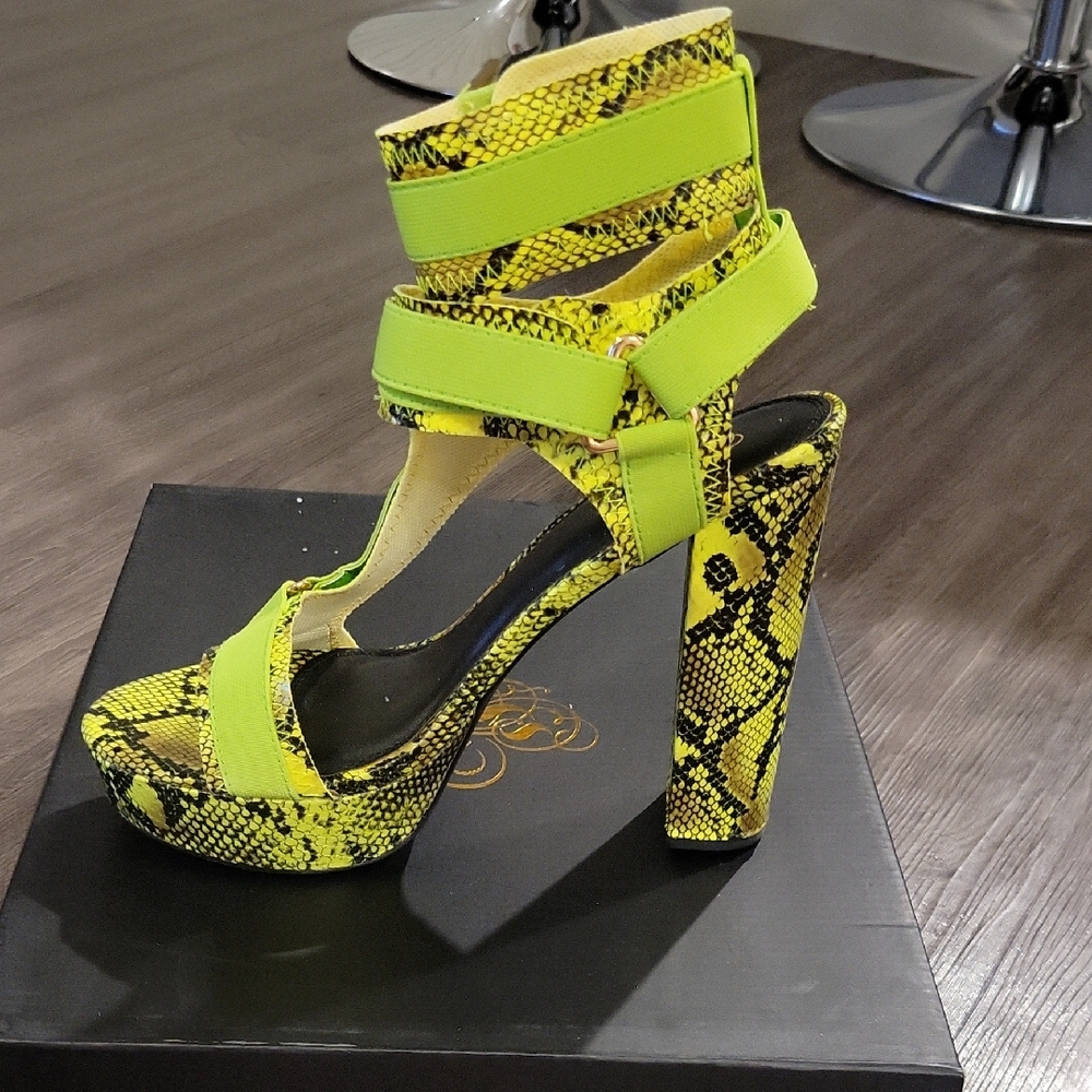 Bold Yellow Platform Heels with Snake Print